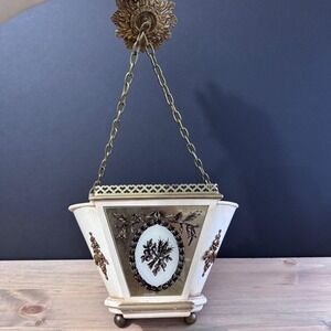 Vintage French Neoclassical Eglomise Glass & Wood Floral Pocket‎ Planter Maximal